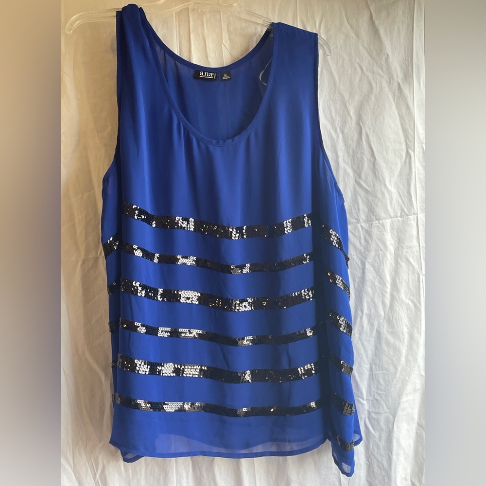 A.N.A. Royal blue tank with sequin stripes. Size 3x